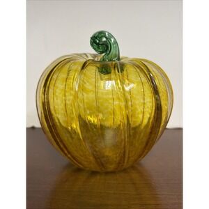 Blown Glass Pumpkin Thanksgiving / Halloween Orange And Green